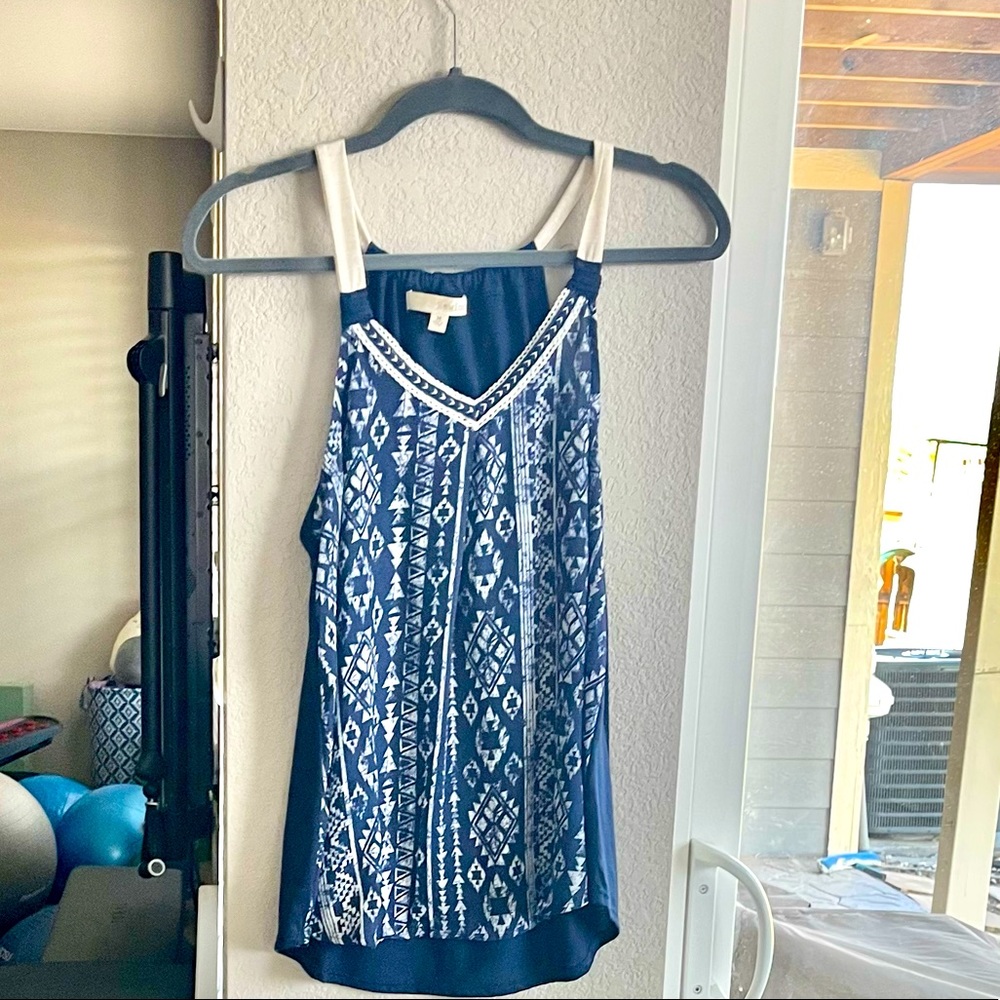 Rewind blue & white v-neck spaghetti straps tank top. Size Medium